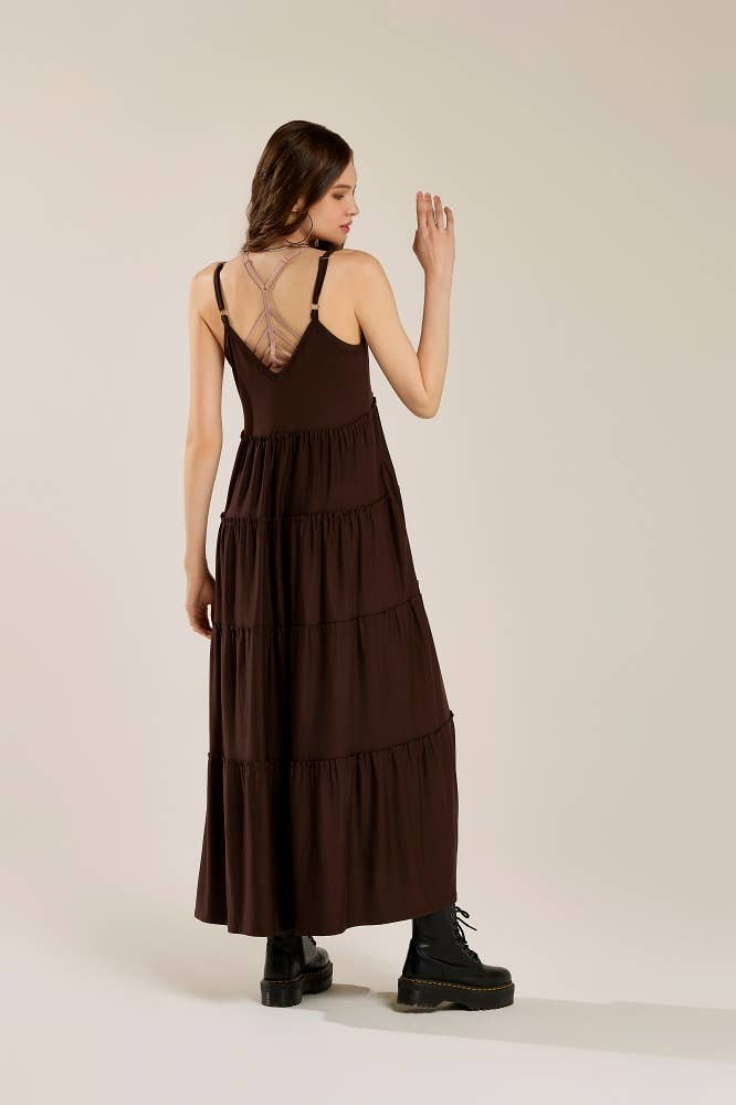 Flowy V-neck Ruffle Tier Knit Maxi Dress