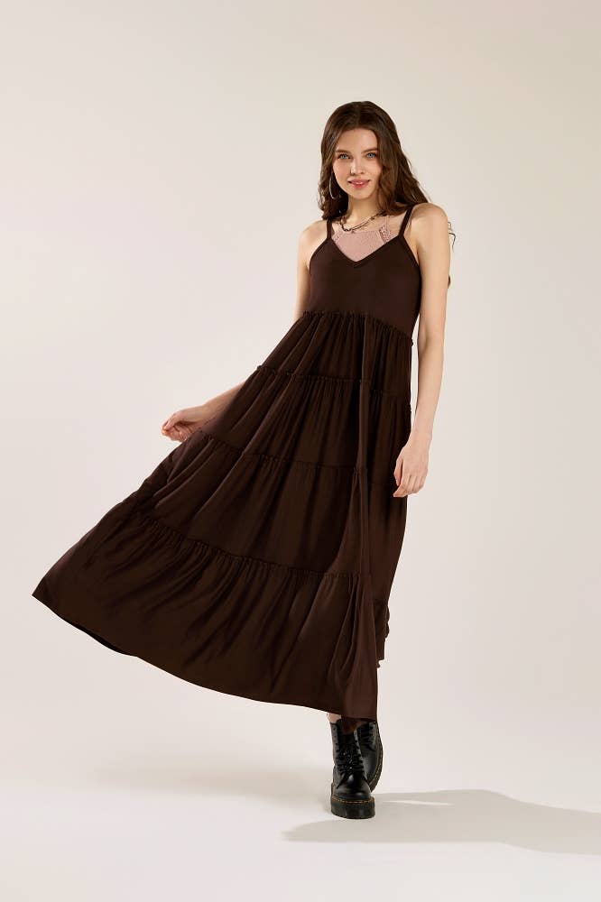 Flowy V-neck Ruffle Tier Knit Maxi Dress