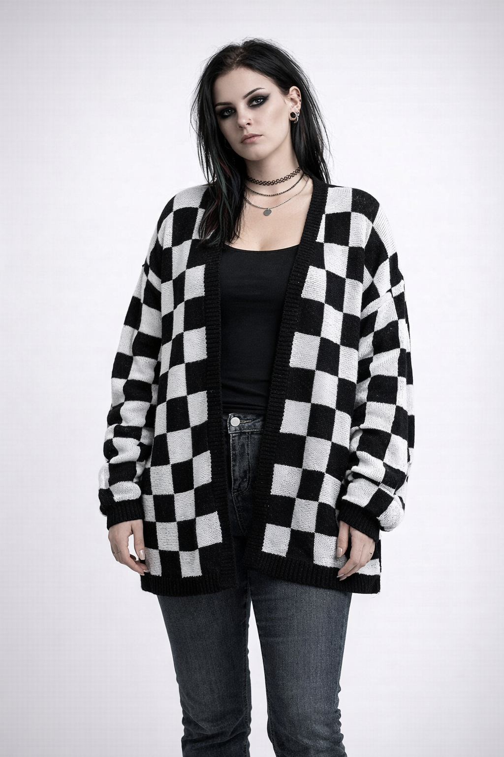 Black & White Checkered Cardigan