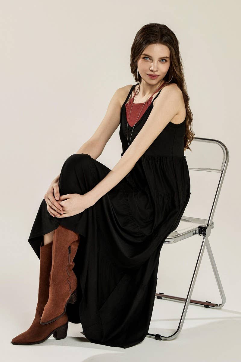Flowy V-neck Ruffle Tier Knit Maxi Dress