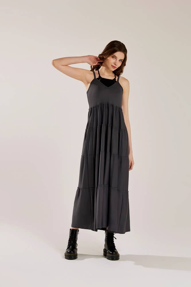 Flowy V-neck Ruffle Tier Knit Maxi Dress