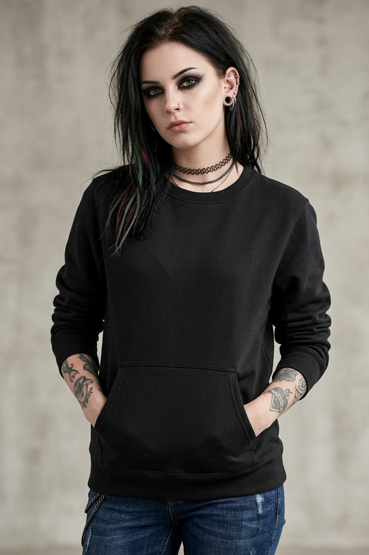 Black Pocket Crew Sweatshirt