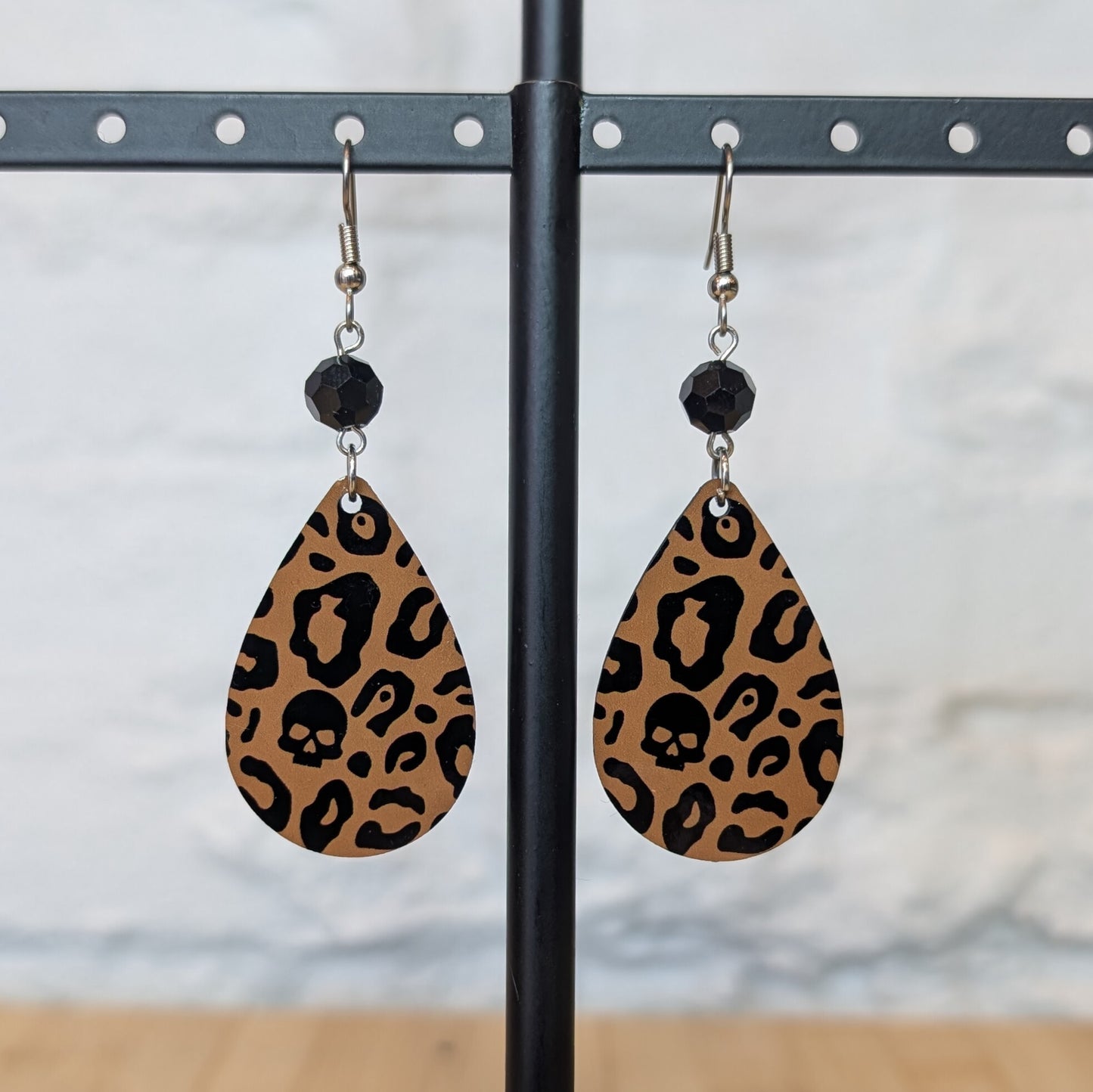 Leopard Skull Teardrop Earrings