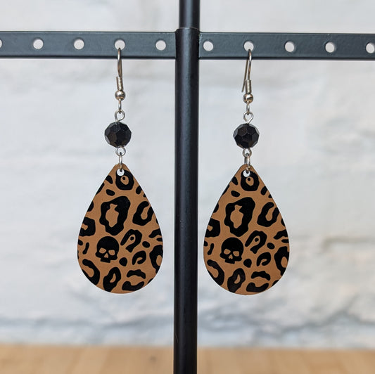 Leopard Skull Teardrop Earrings